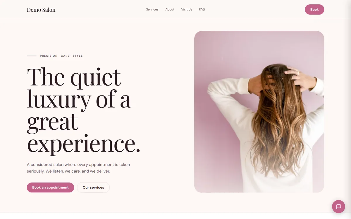 Beauty & Wellness live demo — homepage